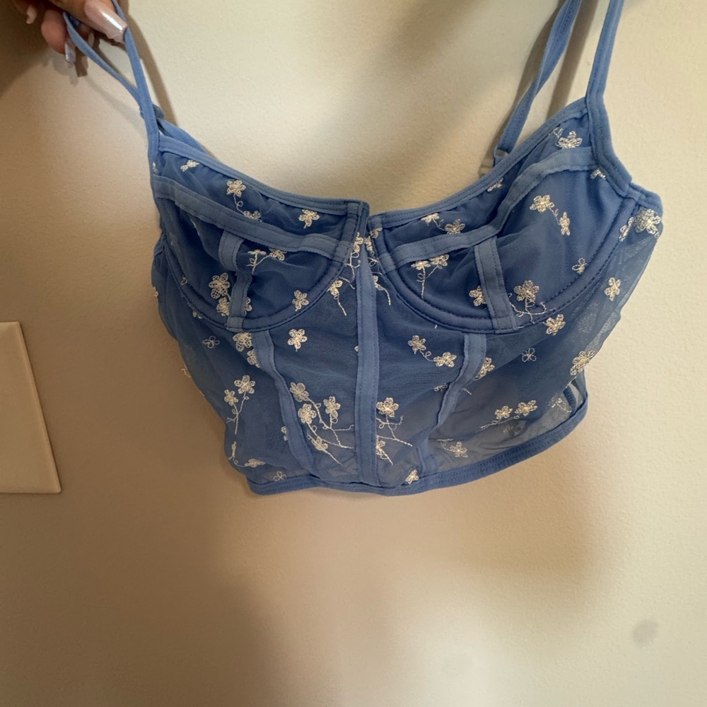 Full Tilt Blue and White Lace Bustier